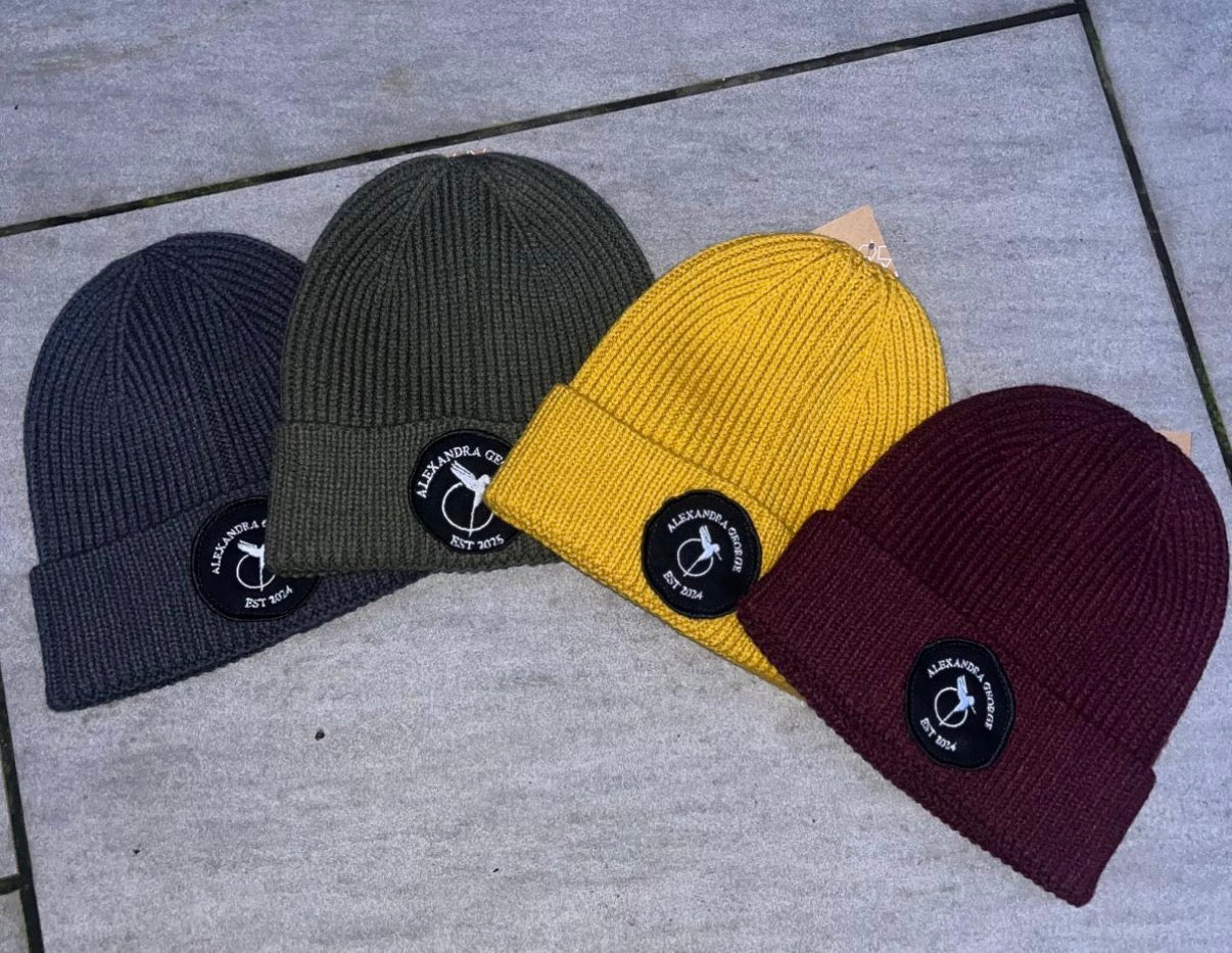 Alexandra George circular fashion beanie